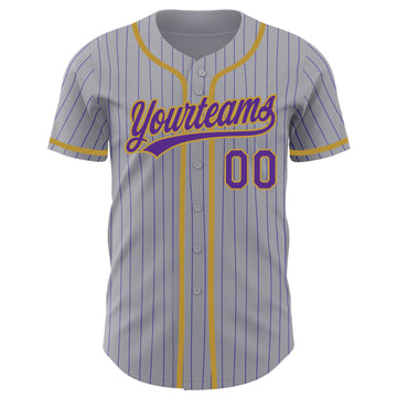 Custom Gray Purple Pinstripe Purple-Black Authentic Baseball