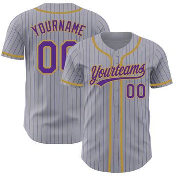 Custom Gray Purple Pinstripe Purple-Black Authentic Baseball Jersey