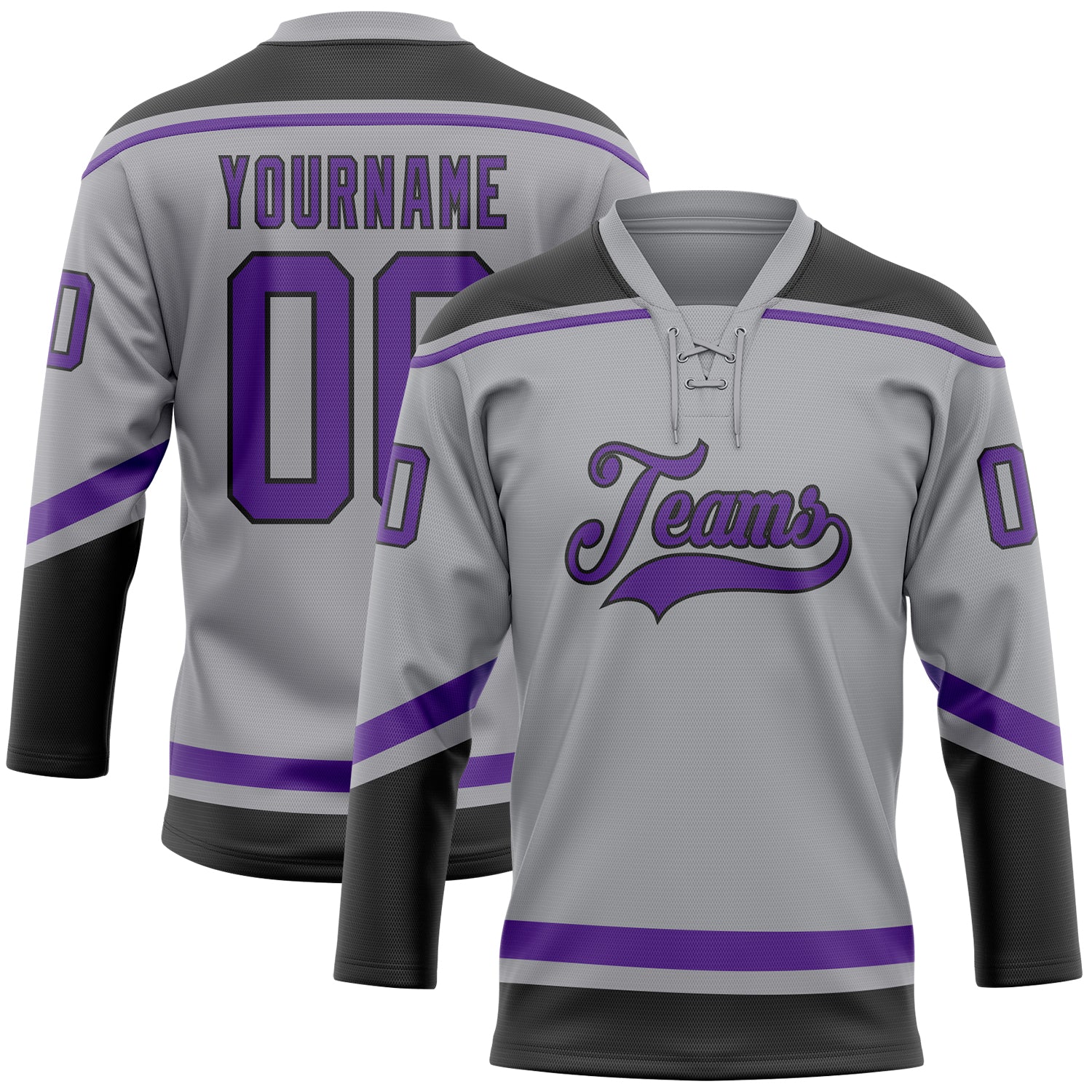 Custom Purple Black-Gray Hockey Jersey Women's Size:L