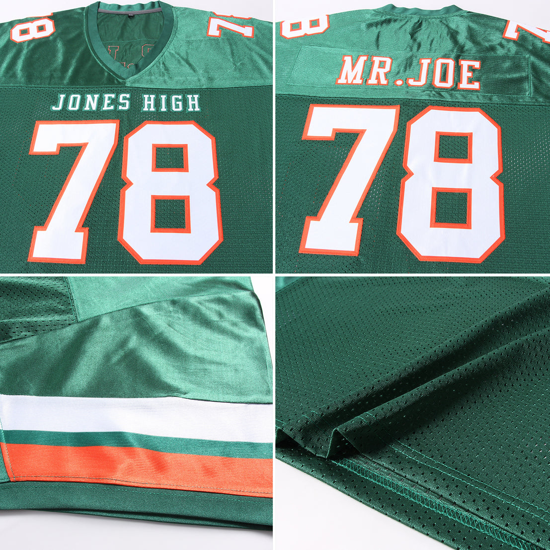 Custom Green Orange-White Mesh Authentic Football Jersey