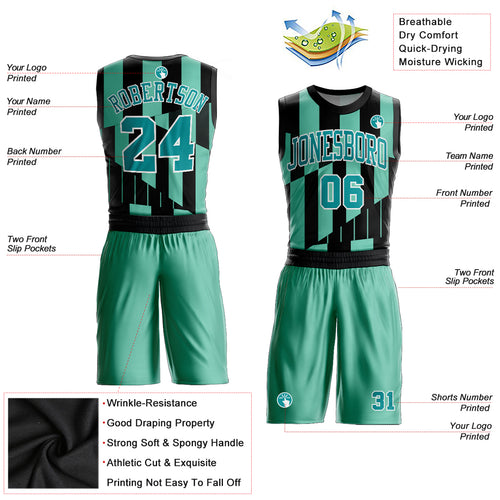 Custom Aqua Aqua-White Round Neck Sublimation Basketball Suit