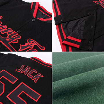 Custom Green Red-Gold Bomber Full-Snap Varsity Letterman Jacket