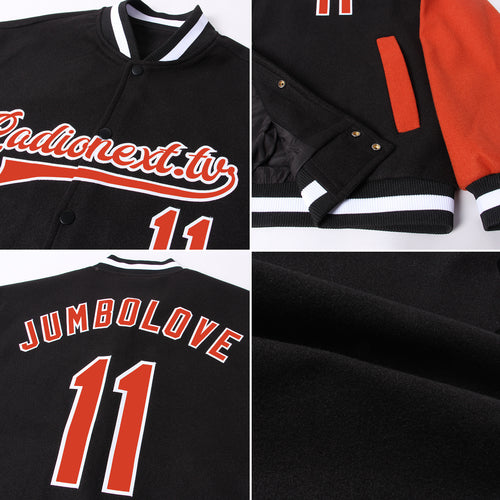 Custom White Black-Orange Bomber Full-Snap Varsity Letterman Two Tone Jacket  Discount