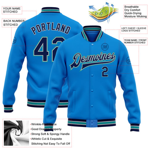 Cheap Custom Purple Teal-White Bomber Full-Snap Varsity Letterman Jacket  Free Shipping – CustomJerseysPro