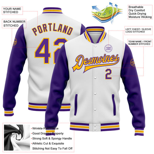 Cheap Custom Purple Light Blue-White Bomber Full-Snap Varsity Letterman Two  Tone Jacket Free Shipping – CustomJerseysPro