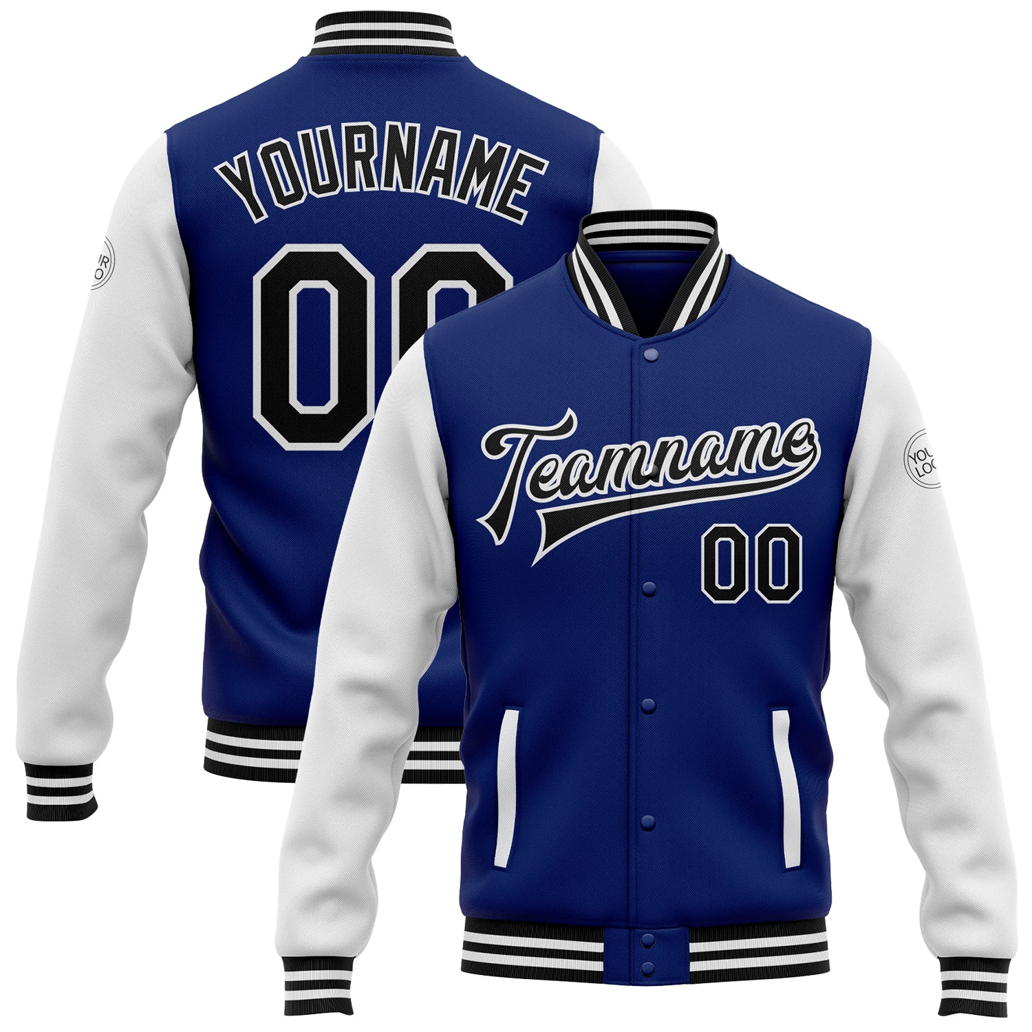 Custom Varsity Letterman Jacket White Black Pinstripe Sky Blue-Pink Bomber Full-Snap Men's Size:2XL