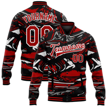 Custom Figure Red-Black 3D Pattern Design Bomber Full-Snap Varsity Letterman Jacket