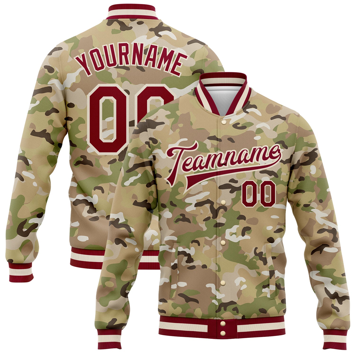 Custom Olive Gold-Black Bomber Full-Snap Varsity Letterman Salute to Service Jacket Men's Size:2XL