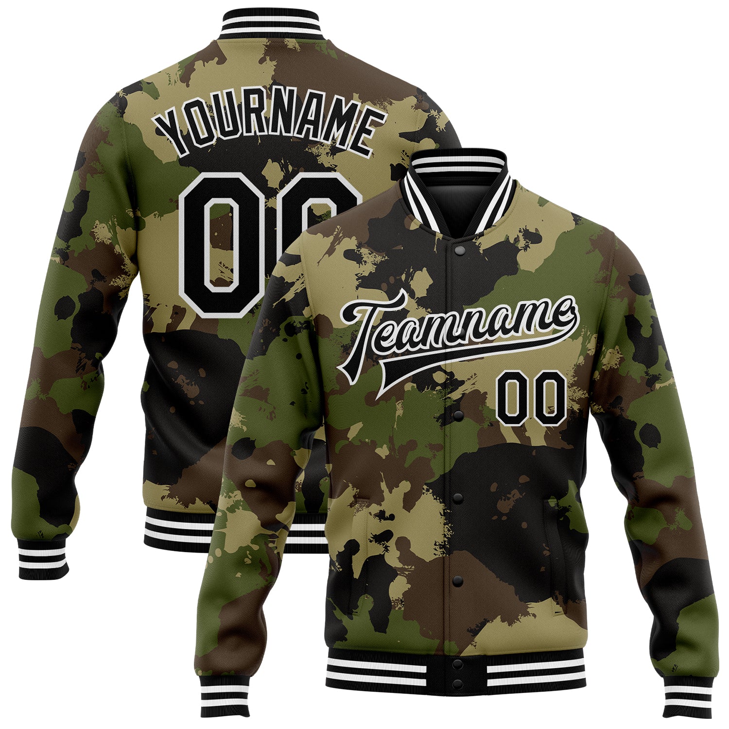 Custom Olive Gold-Black Bomber Full-Snap Varsity Letterman Salute to Service Jacket Men's Size:2XL