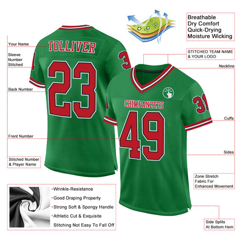 Custom Grass Green Red-Black Mesh Authentic Throwback Football Jersey  Discount