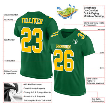 Custom Kelly Green Gold-White Mesh Authentic Football Jersey