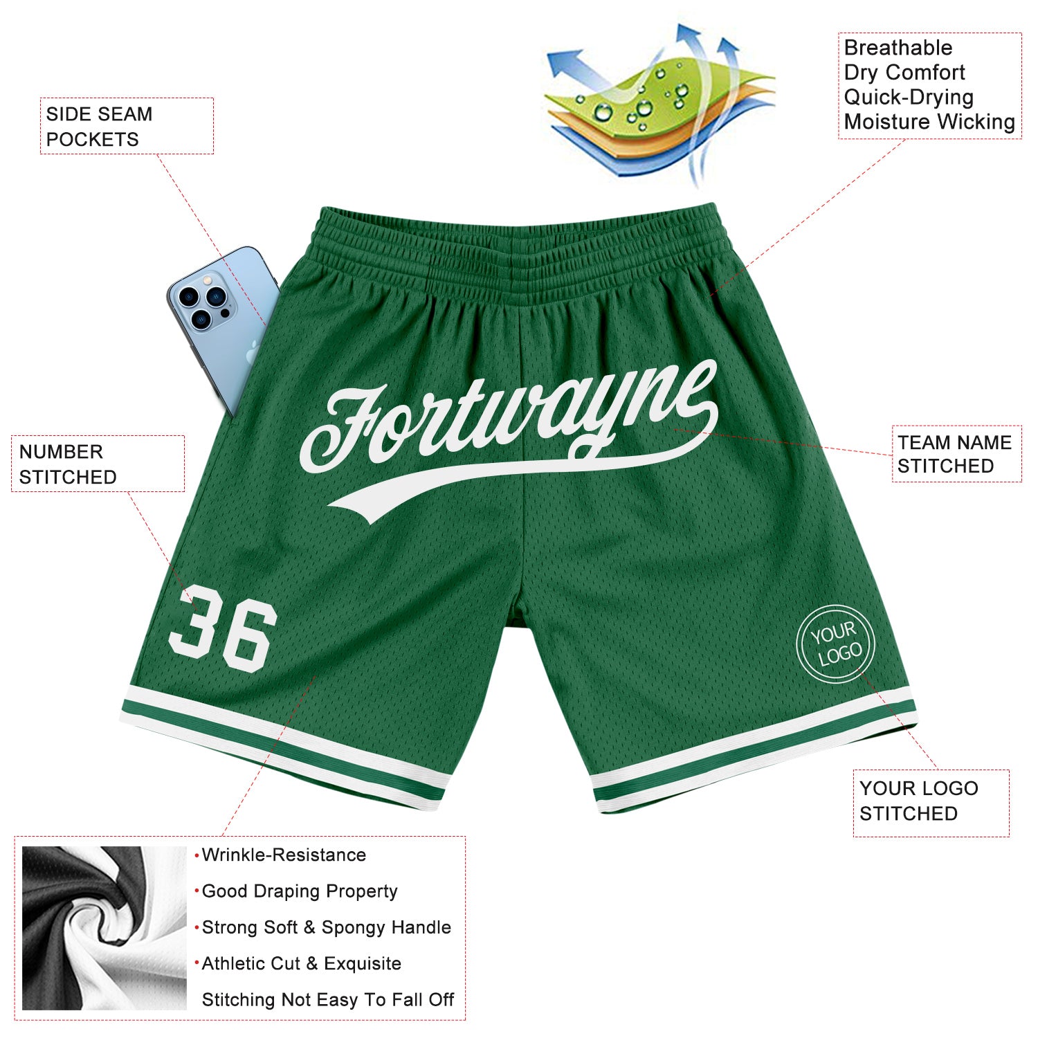 Sale Build White Basketball Authentic Light Blue Throwback Shorts Kelly  Green – CustomJerseysPro