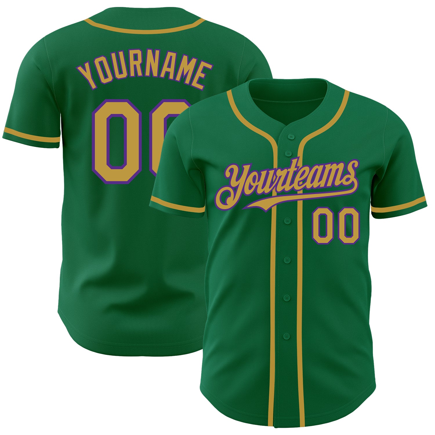 Custom Kelly Green Old Gold Purple Authentic Baseball Jersey Discount