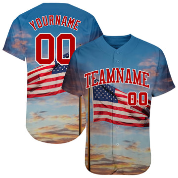 Custom Red Light Blue-White Authentic Baseball Jersey