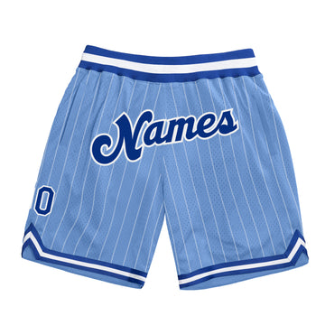 Custom Light Blue White Pinstripe Royal-White Authentic Basketball Shorts