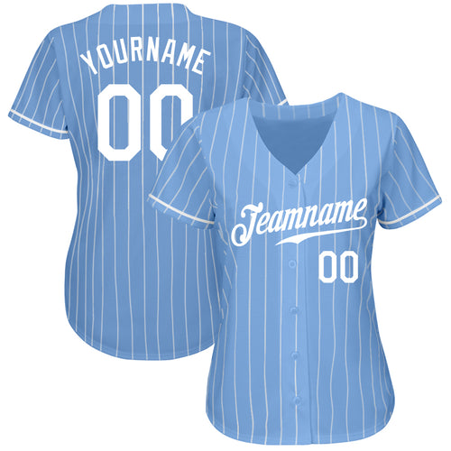 Custom Light Blue White Pinstripe White-Gold Authentic Baseball