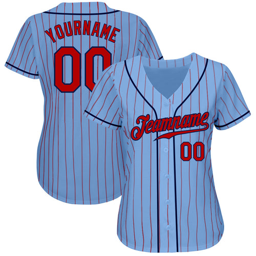 Custom Light Blue Red-Navy Baseball Jersey