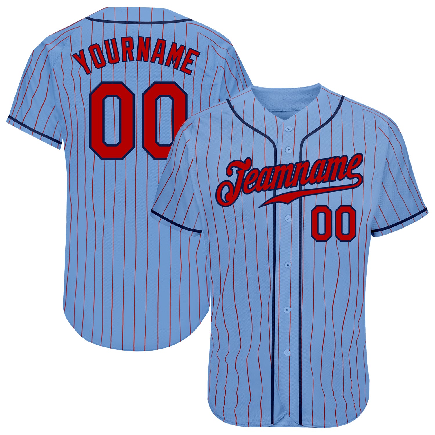 Custom Light Blue Red Pinstripe Red-Navy Authentic Baseball Jersey Discount