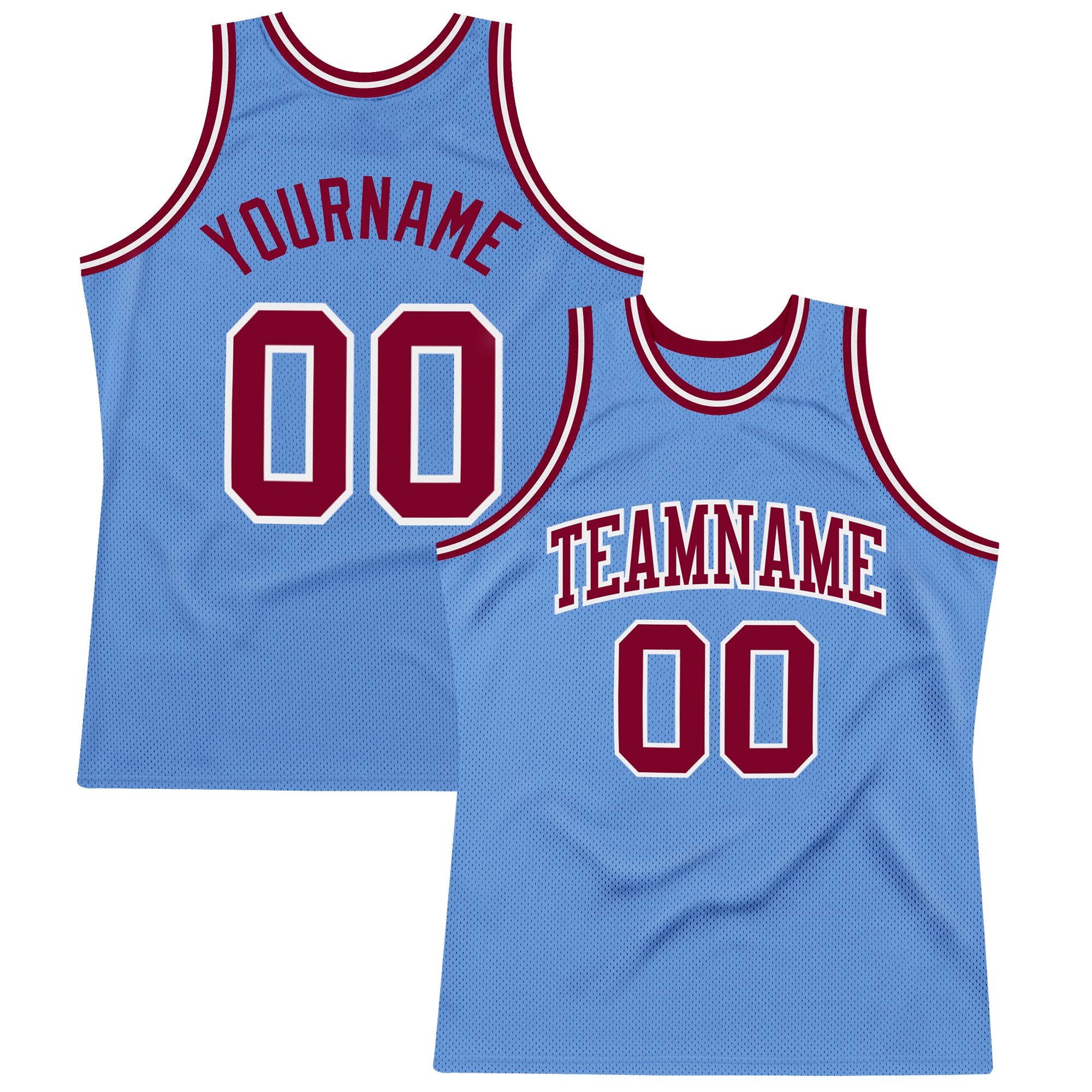 Custom Burgundy White-Light Blue Hockey Jersey