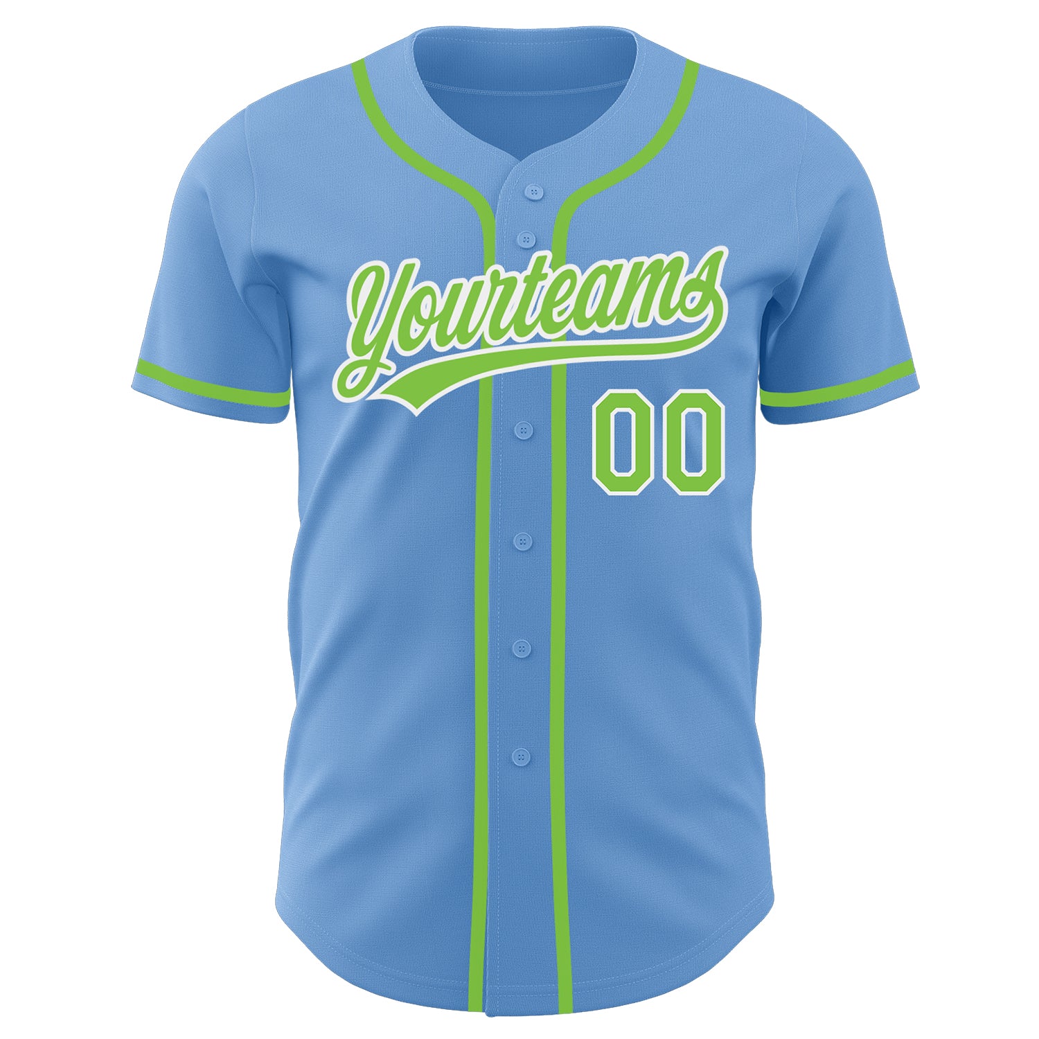 Custom Neon Green Light Blue-White Authentic Baseball Jersey