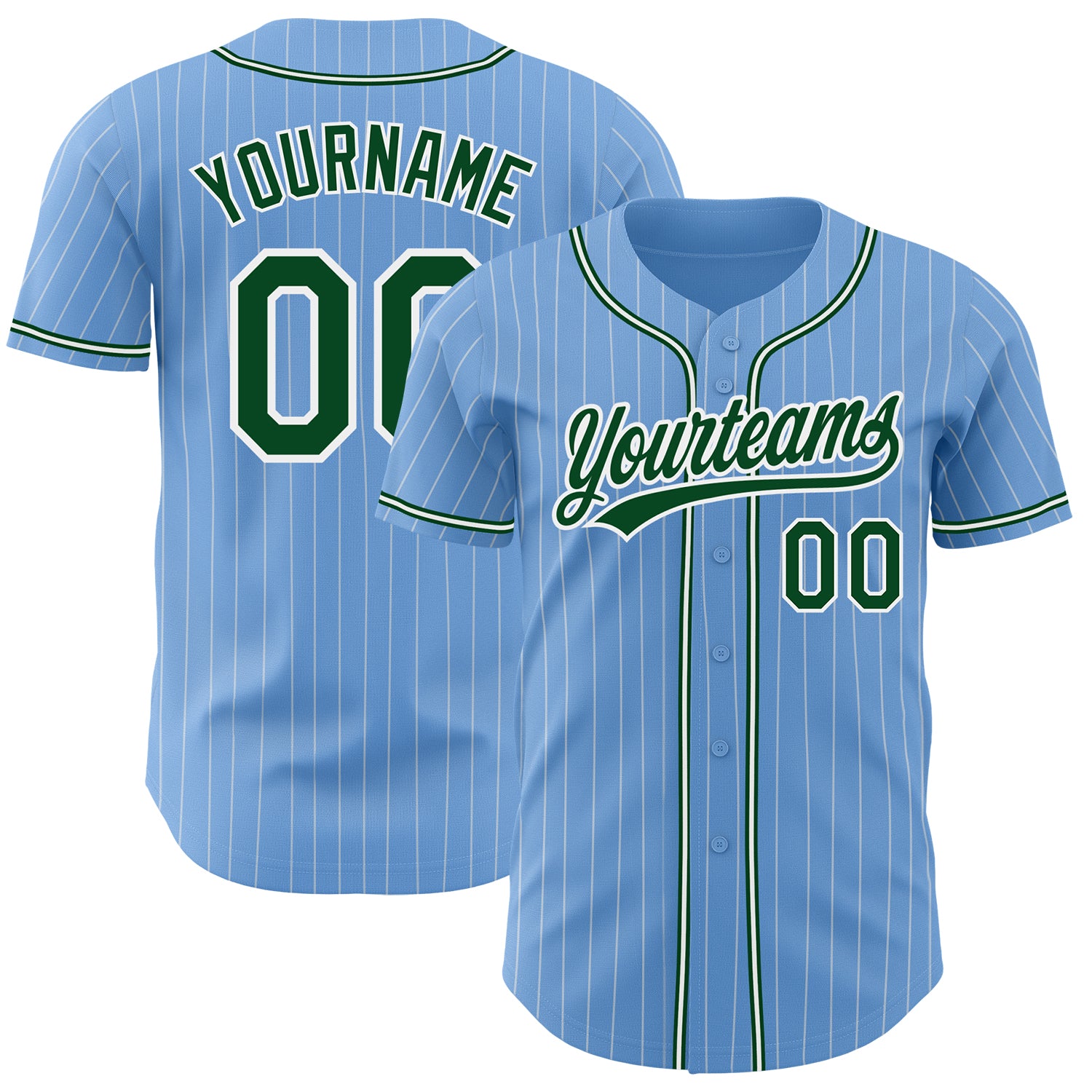 Custom Light Blue White Pinstripe Green Authentic Baseball Jersey Discount