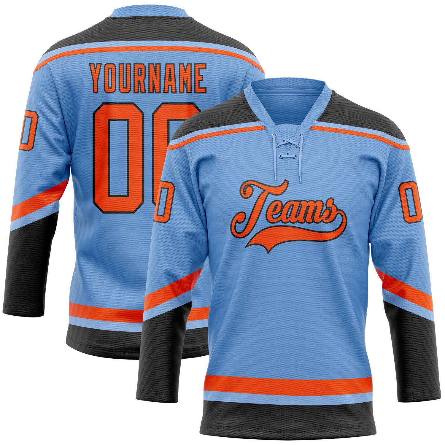 Custom Sky Blue Orange-White Hockey Jersey Men's Size:2XL
