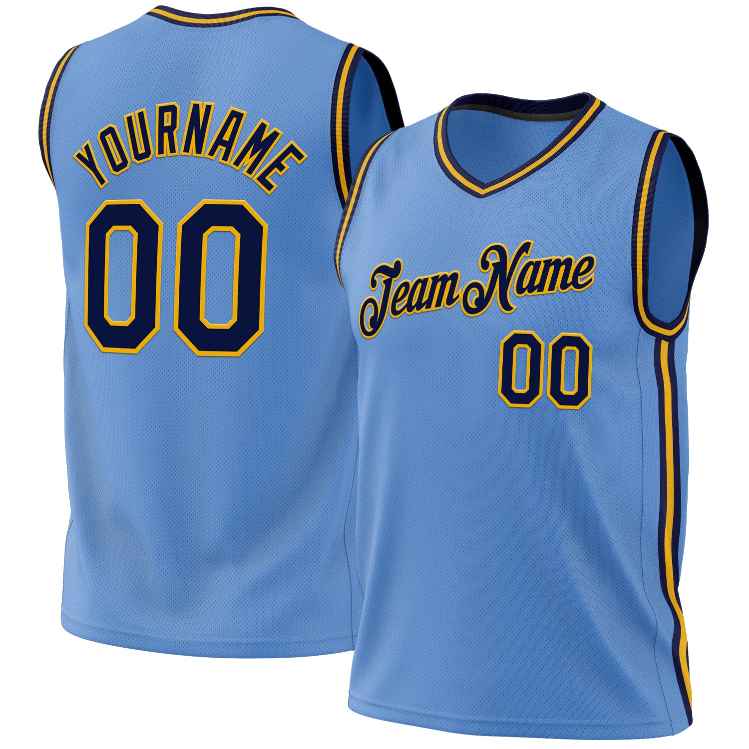 Custom Light Blue Navy Gold Authentic Throwback Basketball Jersey Discount