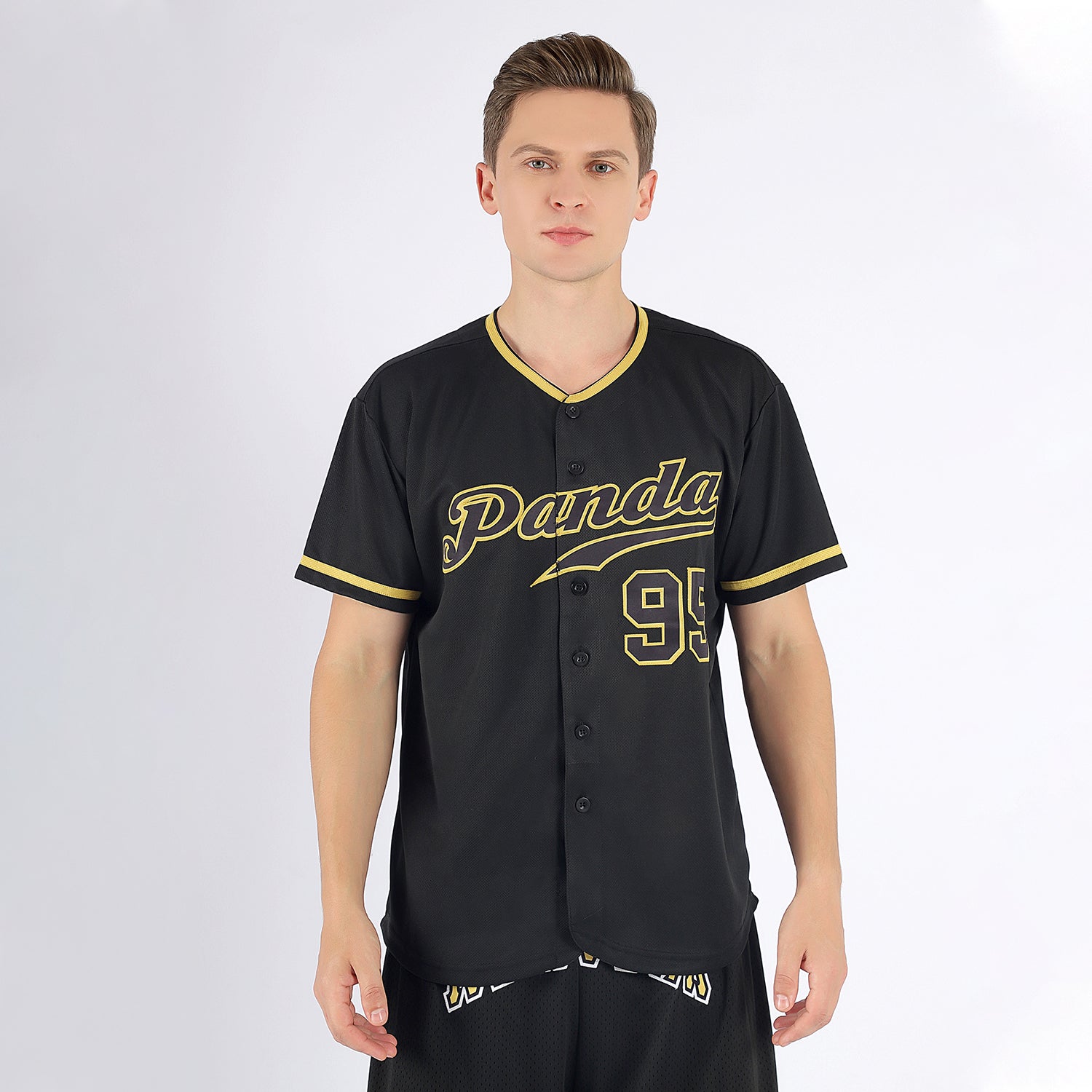 Replica Mono Baseball Jersey- Mens Black/Gold