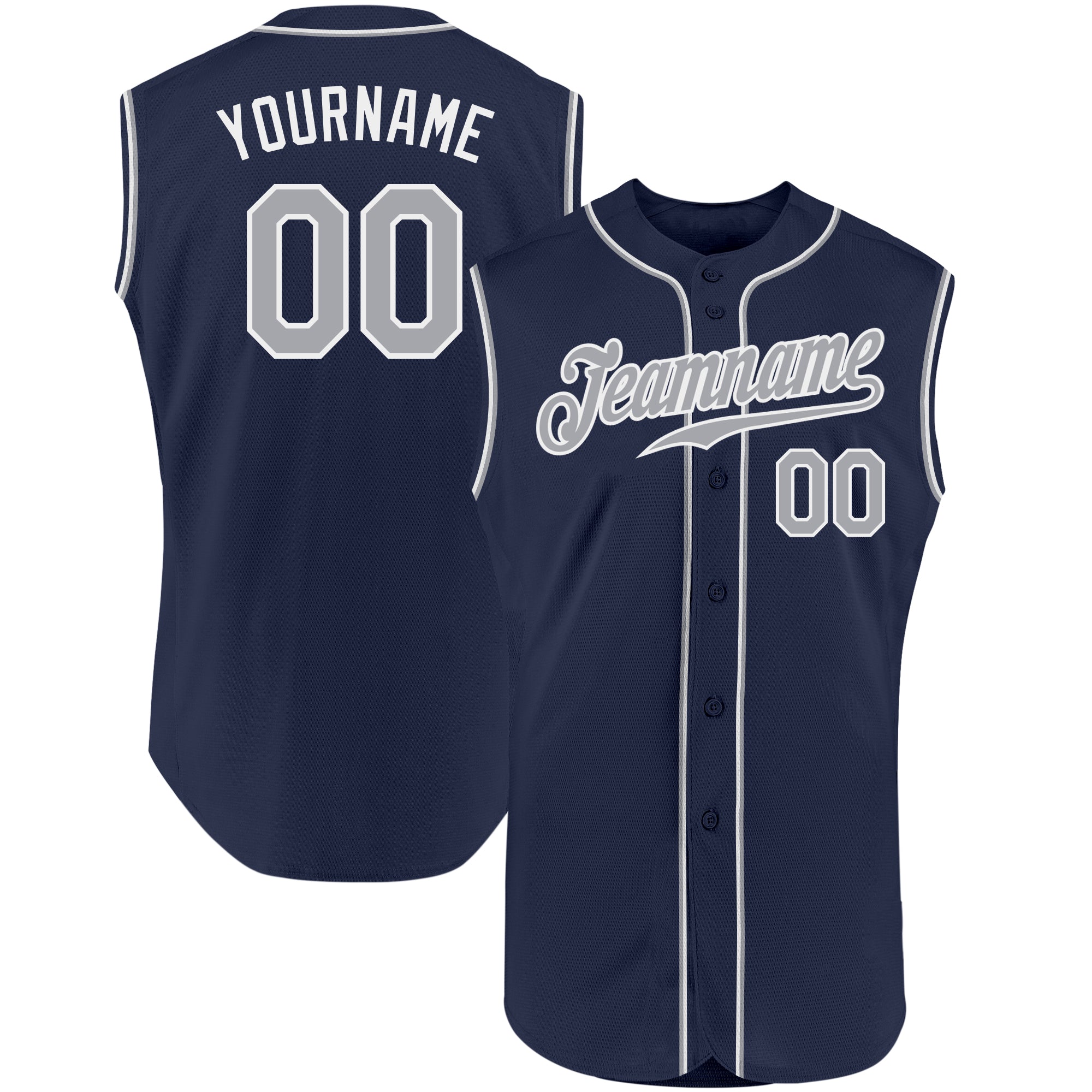 Custom Navy Gray White Authentic Sleeveless Baseball Jersey Discount