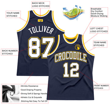 Custom Navy White-Gold Authentic Throwback Basketball Jersey