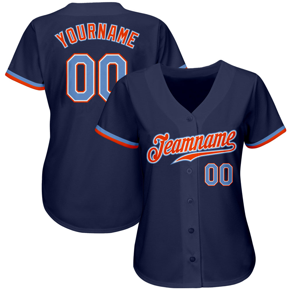 Custom Powder Blue Navy-White Authentic Baseball Jersey