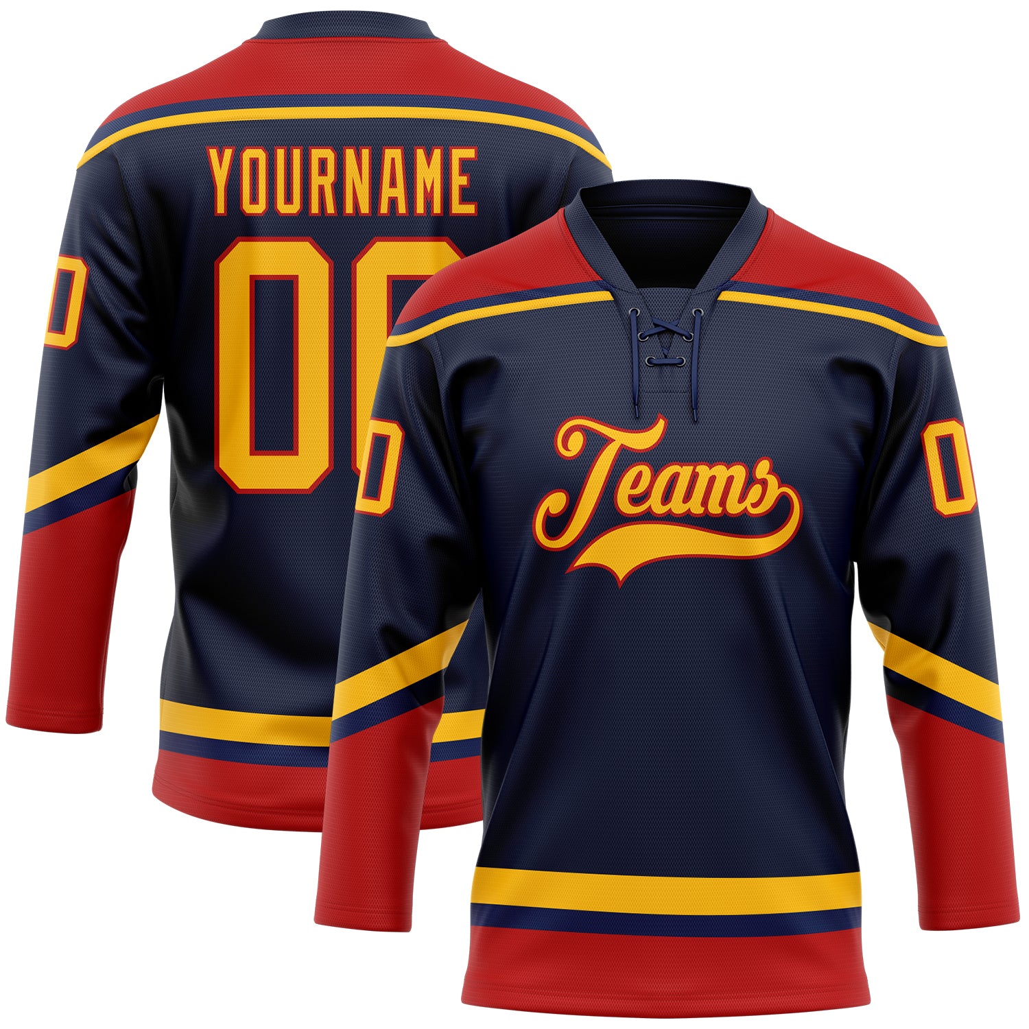 Navy/Red/Gold Custom Sublimated Plain Hockey Jerseys | YoungSpeeds