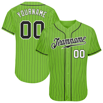 Custom Neon Green Black Pinstripe Black-White Authentic Baseball Jersey