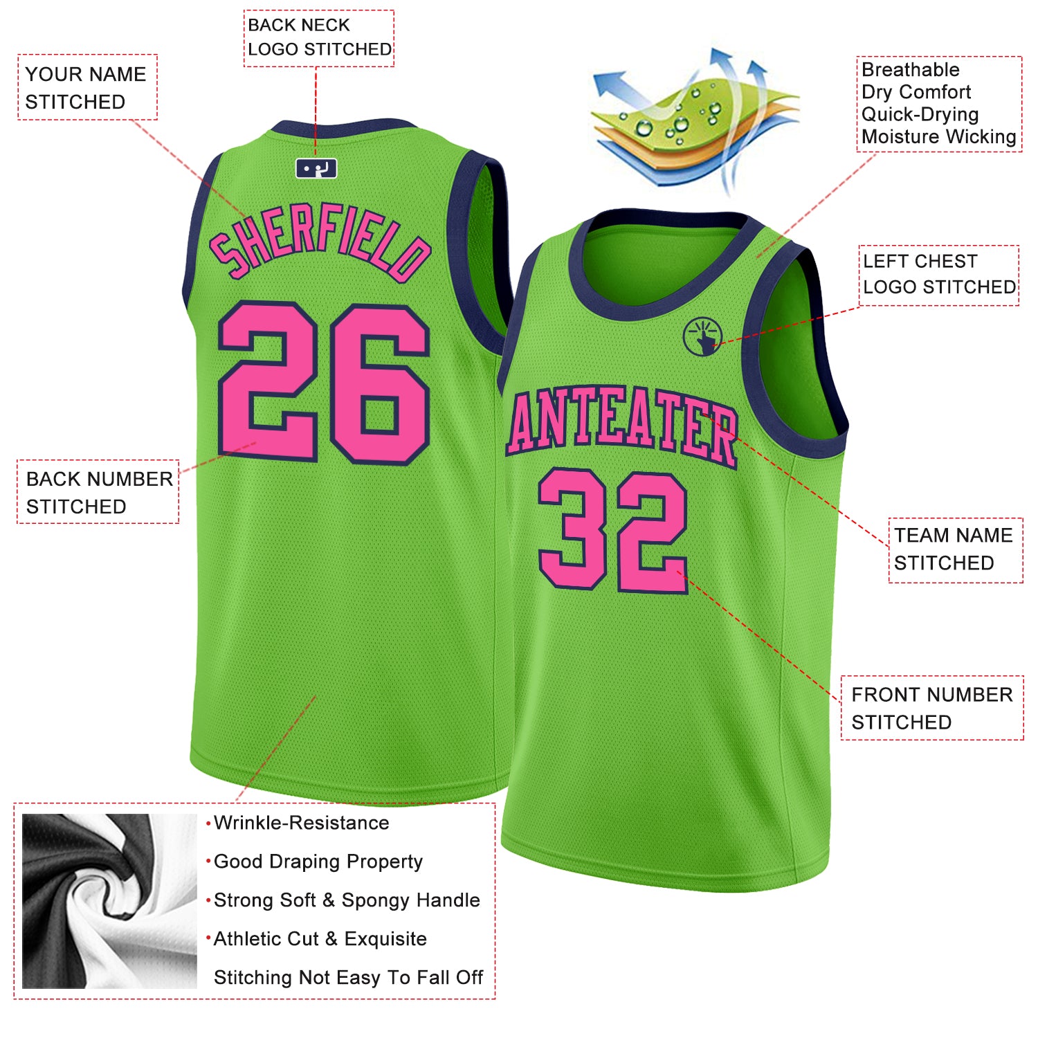 Cheap Custom Pink Neon Green-White Authentic Throwback Basketball