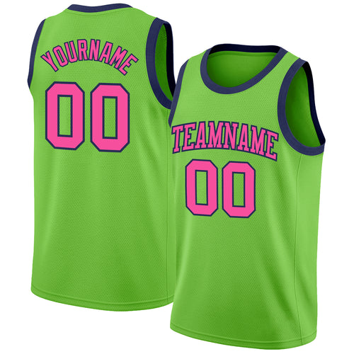 Custom Neon Green Pink-Navy Mesh Authentic Football Jersey Discount