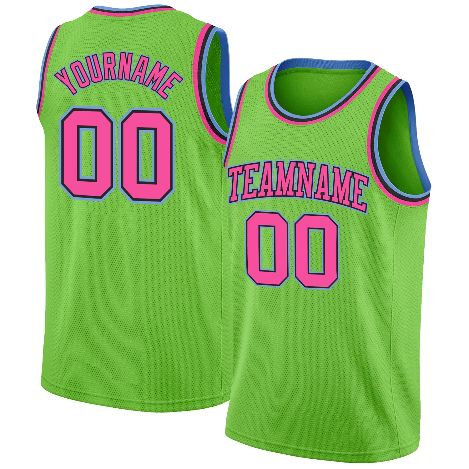 Custom Neon Green Pink-Light Blue Authentic Basketball Jersey Discount