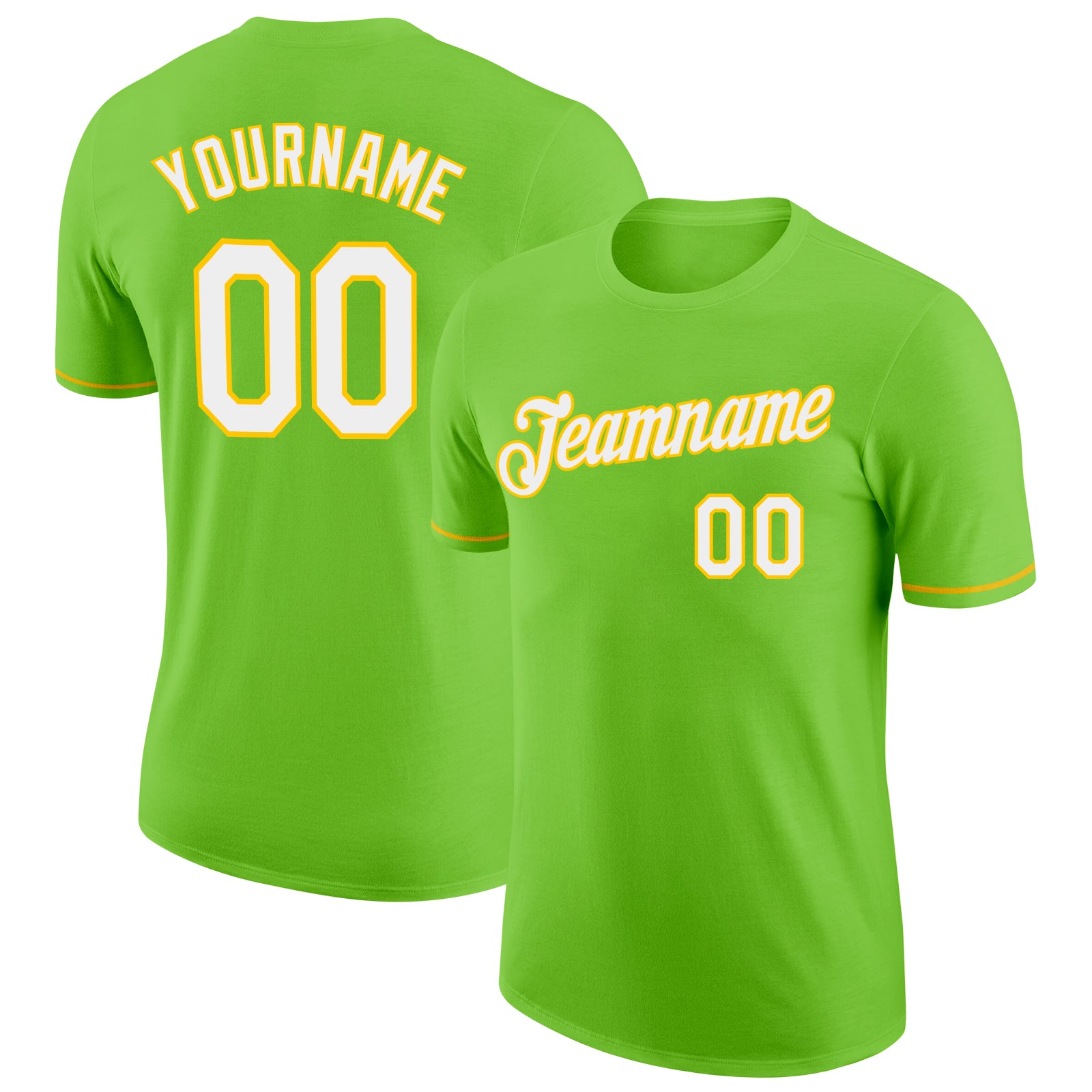 Custom Neon Green White Yellow Performance T Shirt Discount