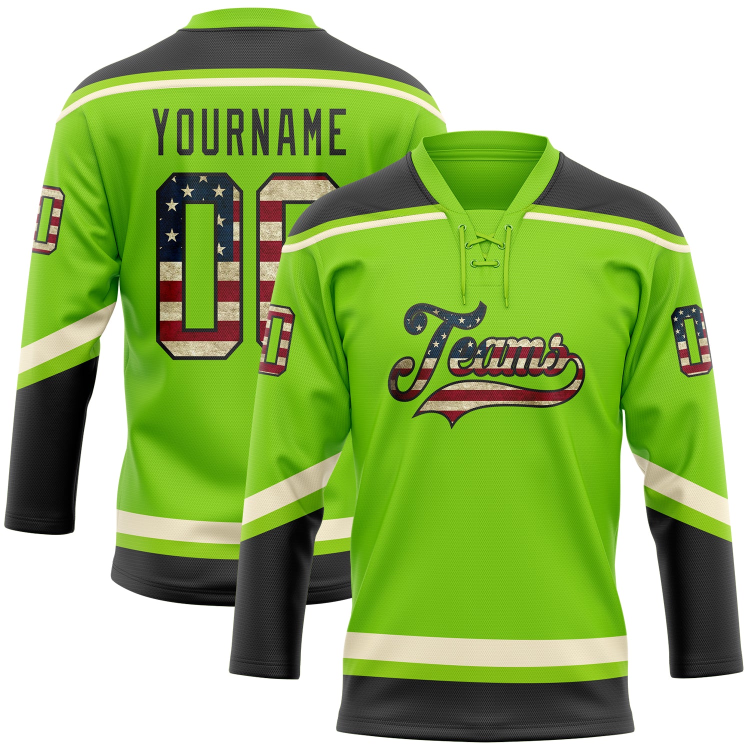 Custom Black Vintage USA Flag-Cream Hockey Jersey Women's Size:M