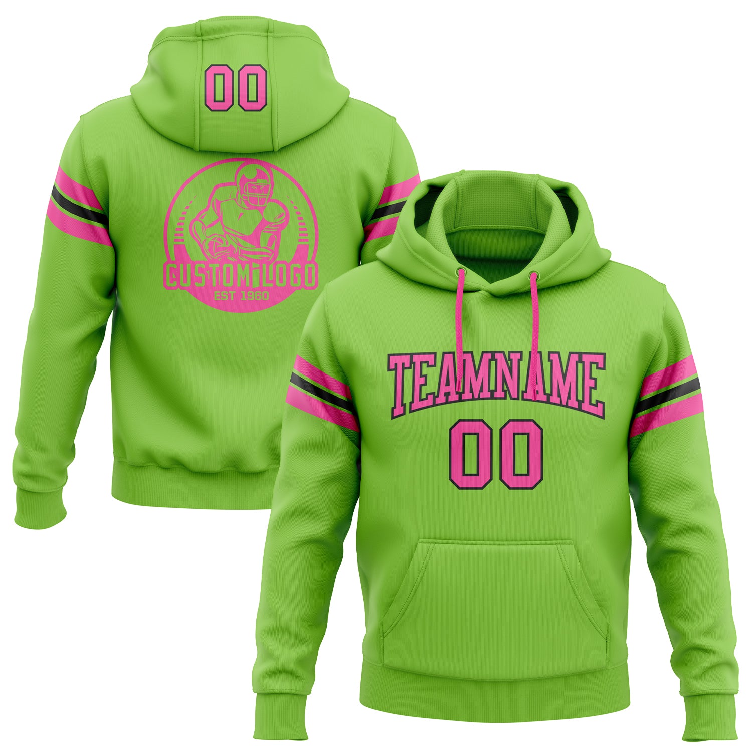 Custom Stitched Neon Green Pink-Black Football Pullover Sweatshirt