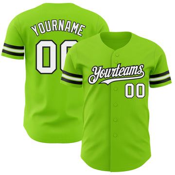 Custom Neon Green White-Black Authentic Baseball Jersey