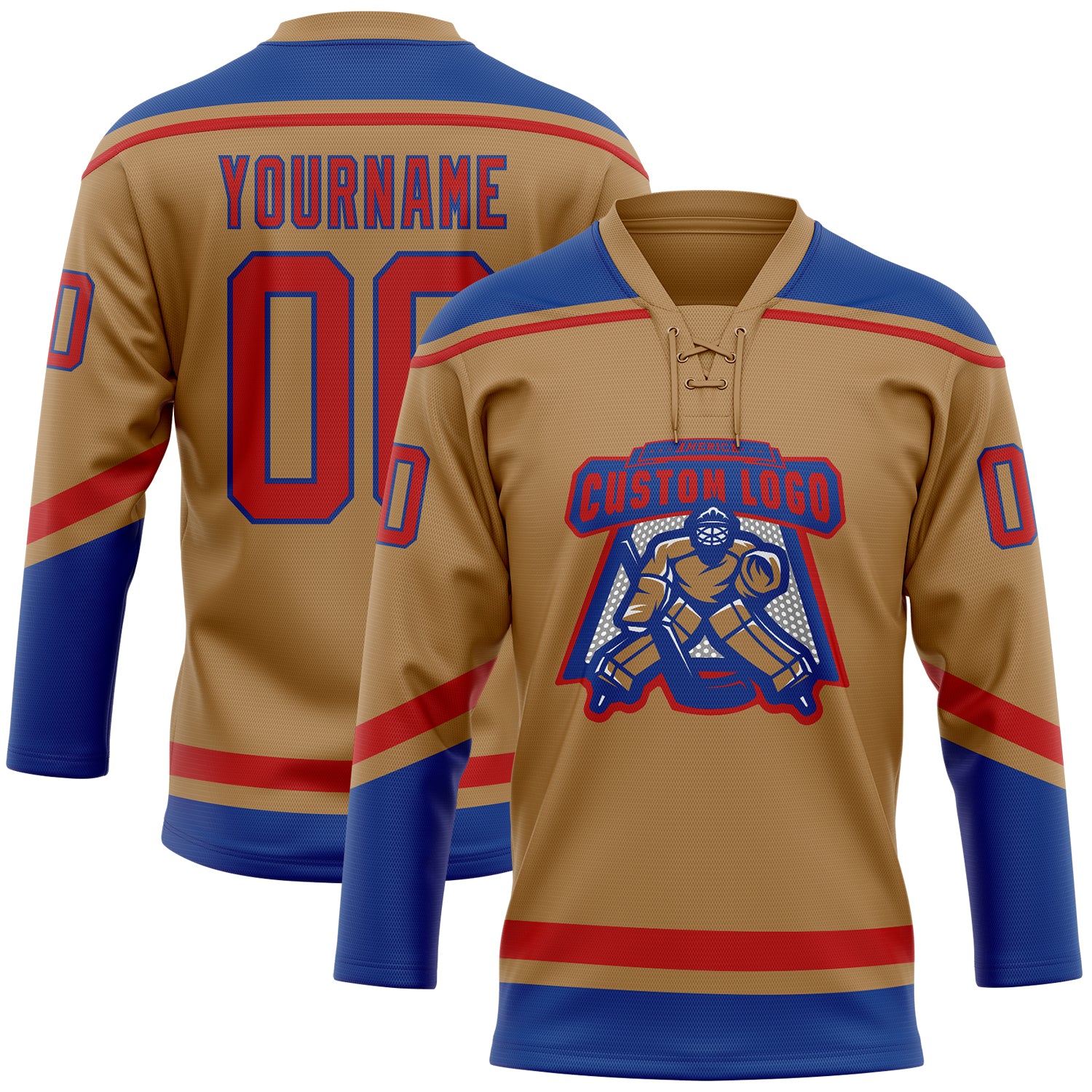 Custom Navy Red-Old Gold Hockey Lace Neck Jersey Discount