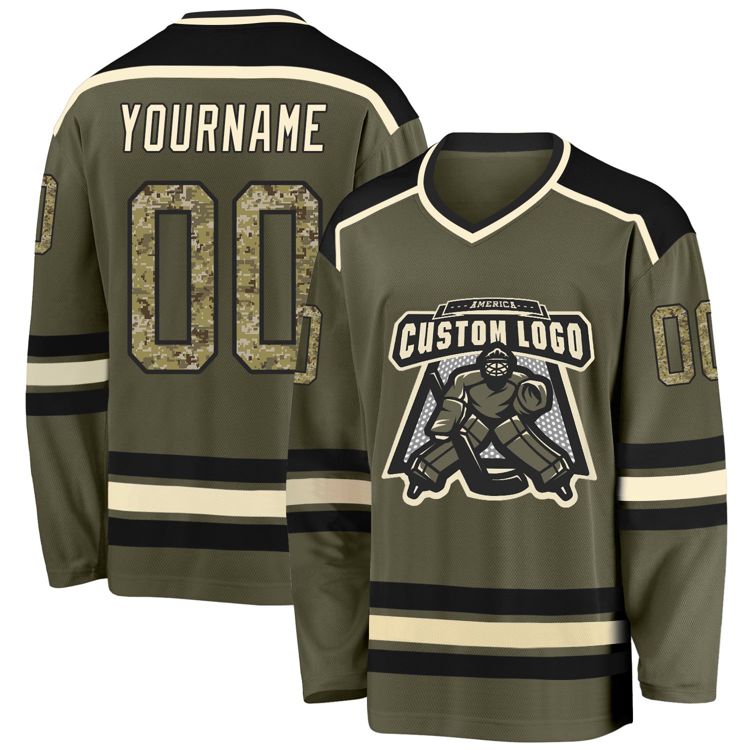 Custom Camo Green-Gold Salute to Service Hockey Jersey Women's Size:S