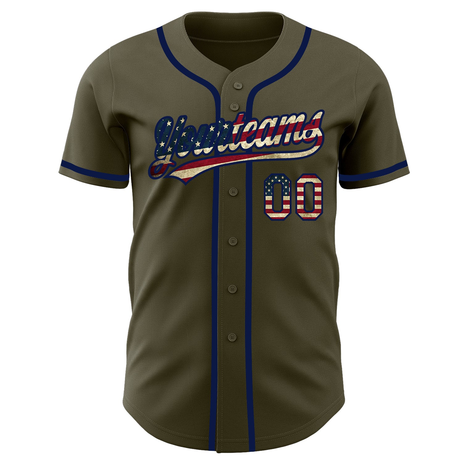 Custom Olive Vintage USA Flag-Navy Authentic Salute To Service Baseball Jersey  Discount
