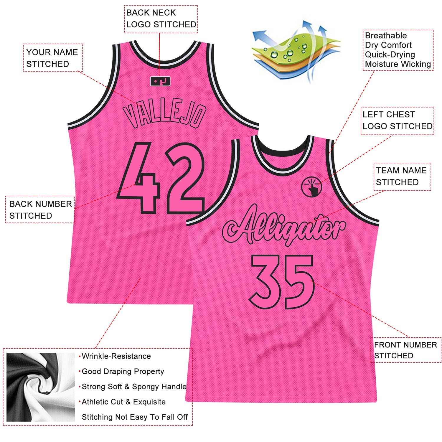 Custom Team Black Basketball Pink Rib-Knit Jersey Pink