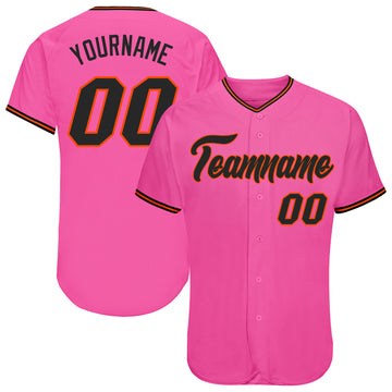 Custom Pink Black-Orange Authentic Baseball Jersey