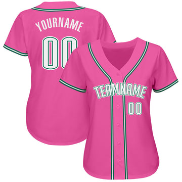 Custom Pink White-Kelly Green Authentic Baseball Jersey