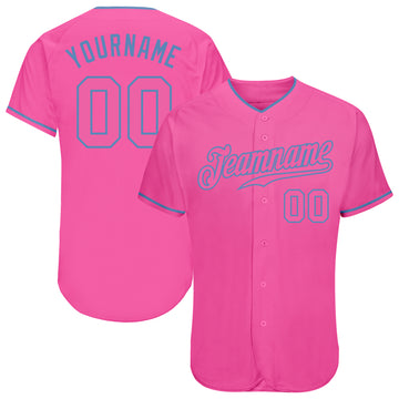 Custom Pink Pink-Light Blue Authentic Baseball Jersey