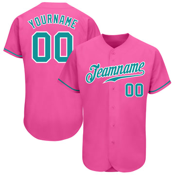 Custom Pink Teal-White Authentic Baseball Jersey