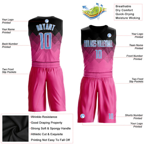 Custom Blue Black-White Round Neck Sublimation Basketball Suit Jersey