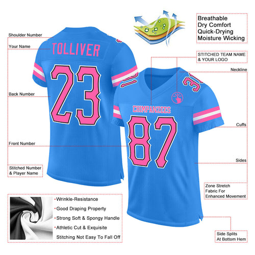 Custom Pink White-Powder Blue Mesh Authentic Football Jersey